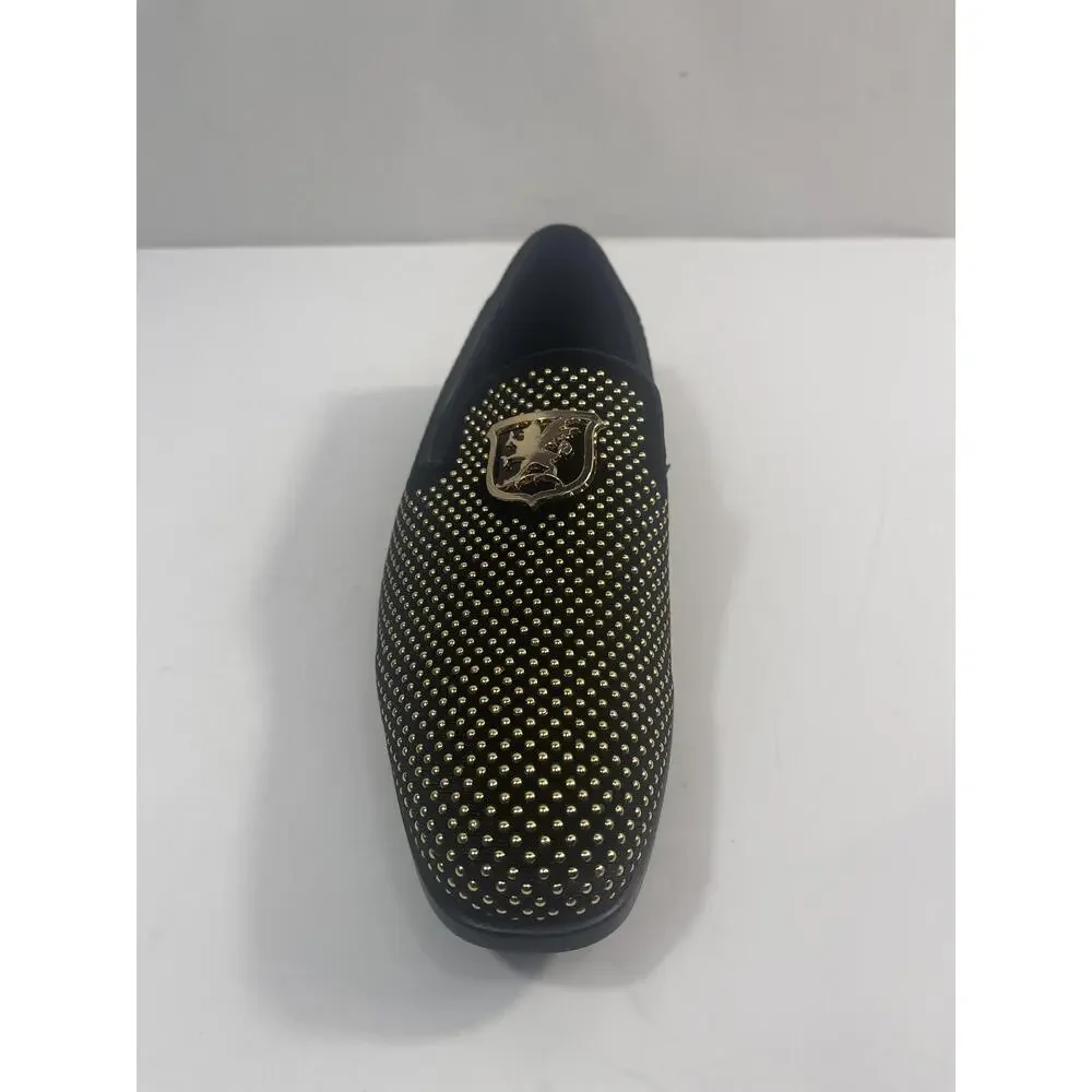 Stacy Adams Swagger Shoes Mens Size 7.5 Black Gold Dress Loafers Slip On New Box